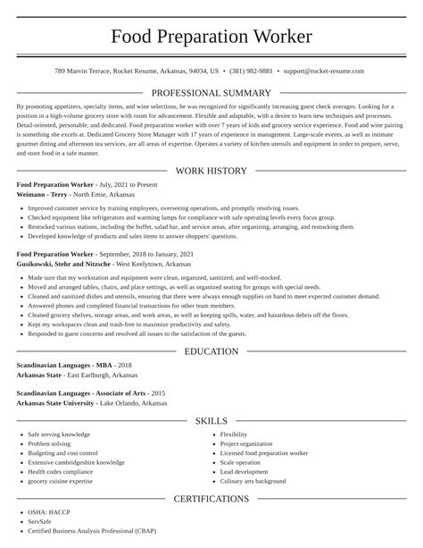 Sample resume of kitchen hand